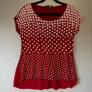 Bleu Petite Womens Polka Dot Tee Size Medium Red Sequin Sheer Christmas READ